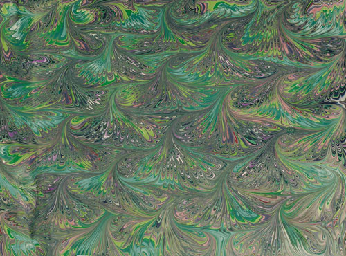 Peacock in green, Marbled paper, Artist's collection